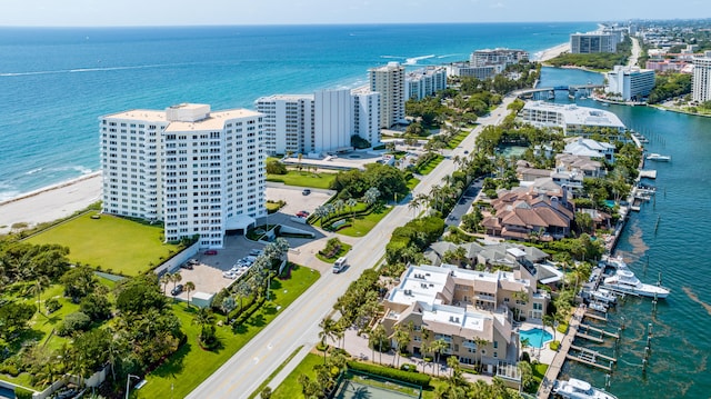 bird's eye view featuring a water view