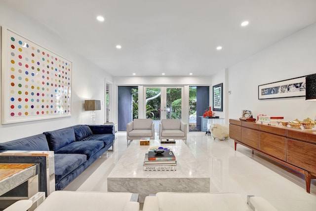 living room featuring french doors