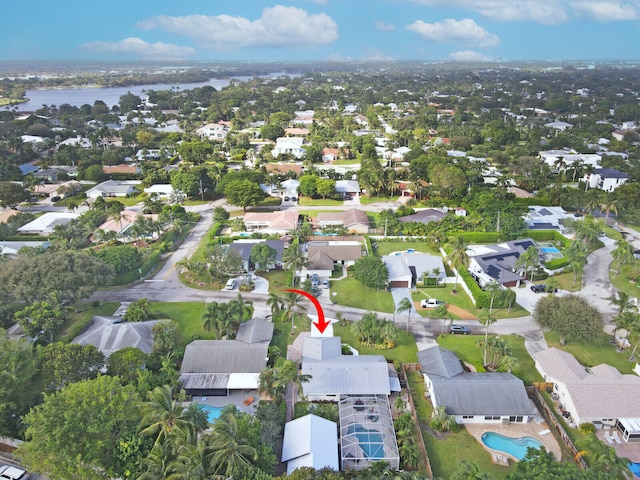 bird's eye view featuring a water view