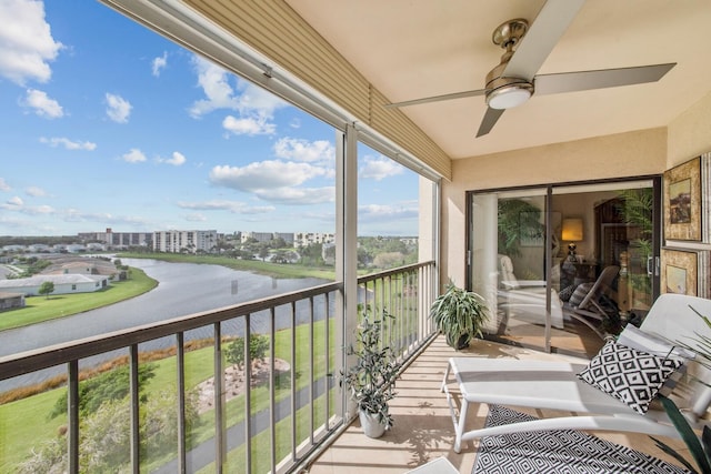 balcony with ceiling fan