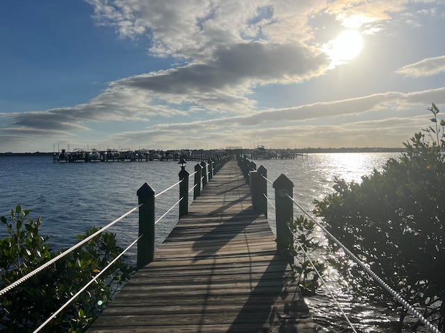 view of dock featuring a water view