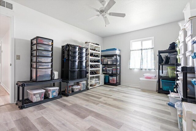 storage featuring ceiling fan