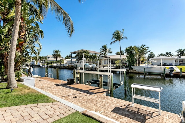 view of dock with a water view