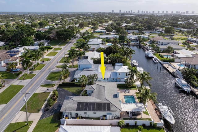 aerial view with a water view