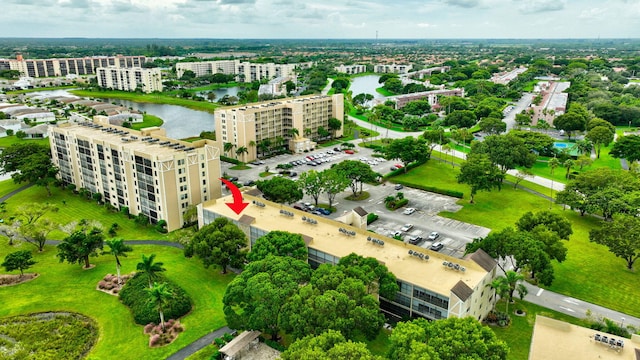 bird's eye view featuring a water view