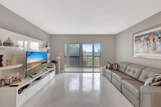 living room featuring a textured ceiling