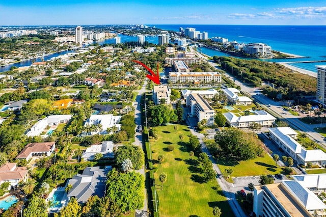 bird's eye view featuring a water view