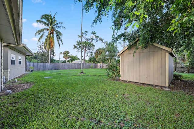 view of yard with a storage unit