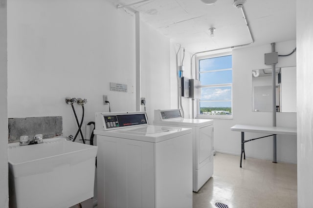 laundry room featuring washing machine and clothes dryer and sink