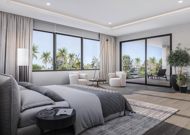 bedroom featuring access to outside and wood-type flooring