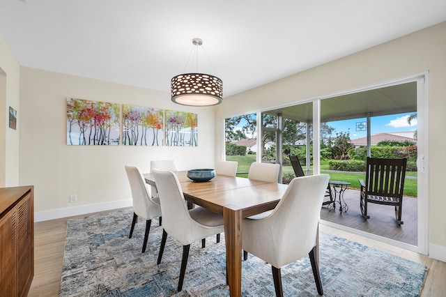 dining space with a wealth of natural light and hardwood / wood-style floors