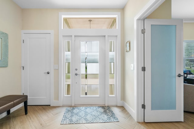 entryway featuring light parquet flooring