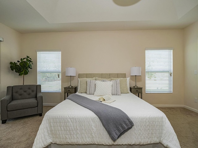 carpeted bedroom featuring multiple windows