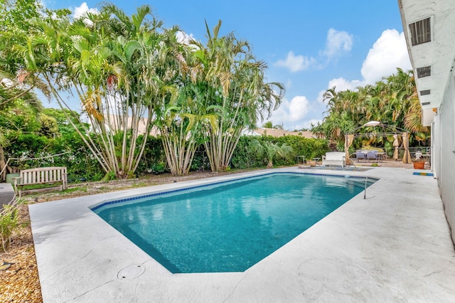 view of swimming pool featuring a patio area