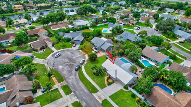 bird's eye view featuring a water view