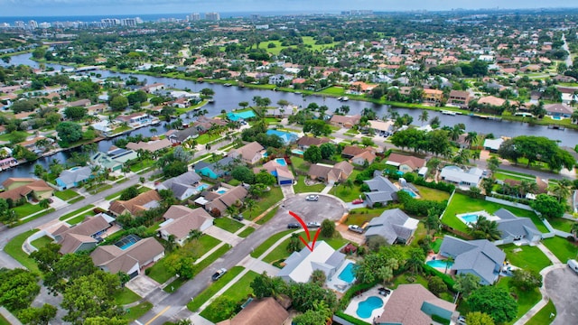 aerial view with a water view