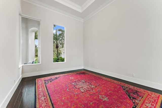 spare room with hardwood / wood-style flooring, a wealth of natural light, and ornamental molding