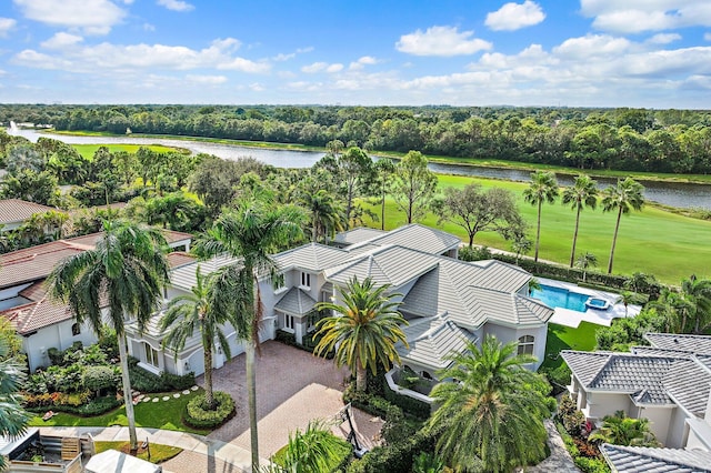 bird's eye view featuring a water view