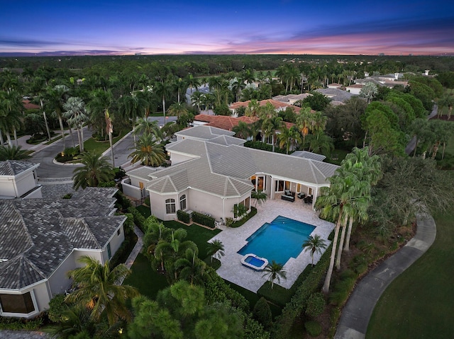 view of aerial view at dusk