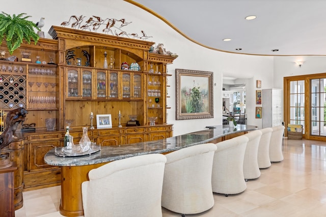 living room with indoor bar