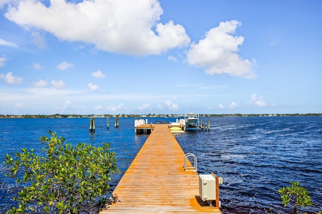 dock area featuring a water view