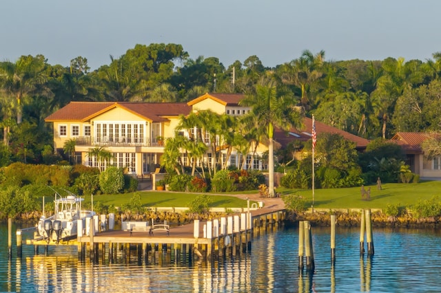 water view featuring a dock