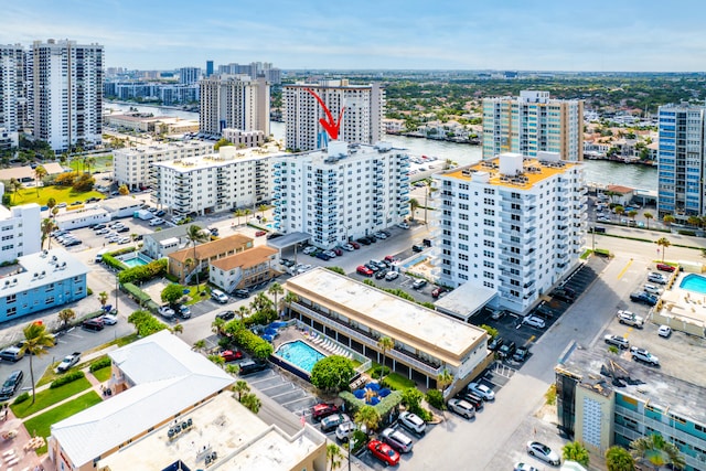 aerial view featuring a water view