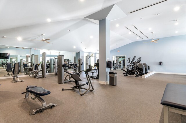 gym featuring a ceiling fan