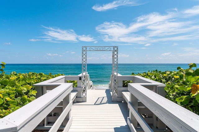 view of community with a water view and a view of the beach