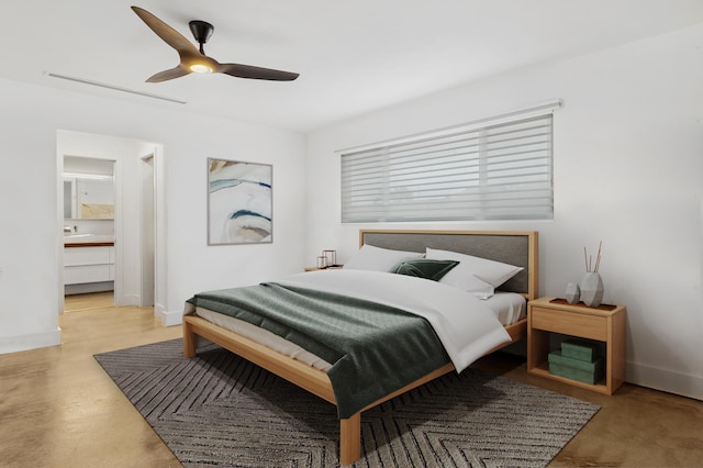 bedroom featuring ceiling fan