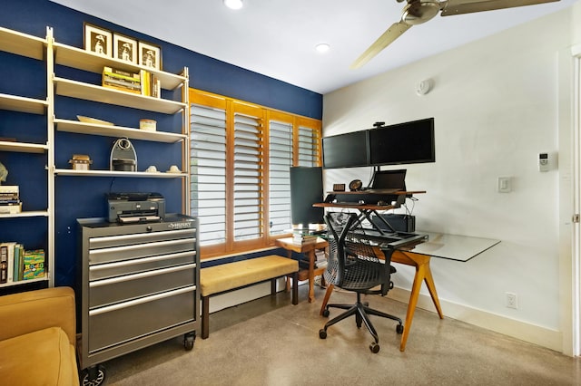 home office featuring ceiling fan