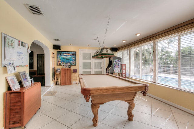 playroom with billiards and light tile patterned floors