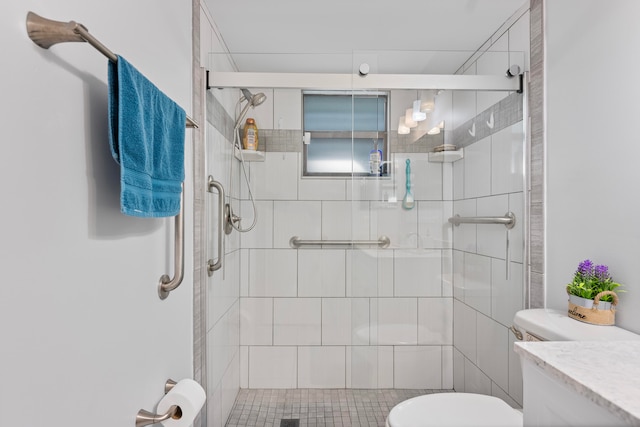 bathroom with vanity, toilet, and walk in shower