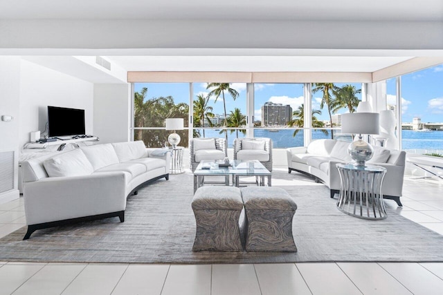 44 Cocoanut Row Unit 120B, Palm Beach, FL 33480 - living room featuring tile patterned floors and a water view