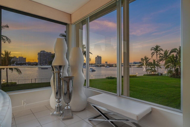 room details featuring a water view