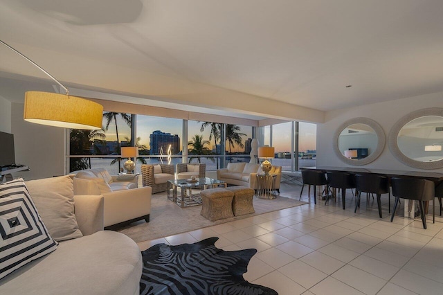 living room featuring tile patterned flooring