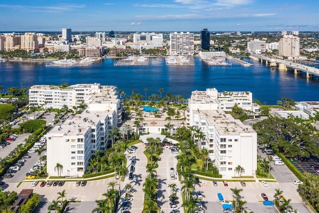 aerial view featuring a water view