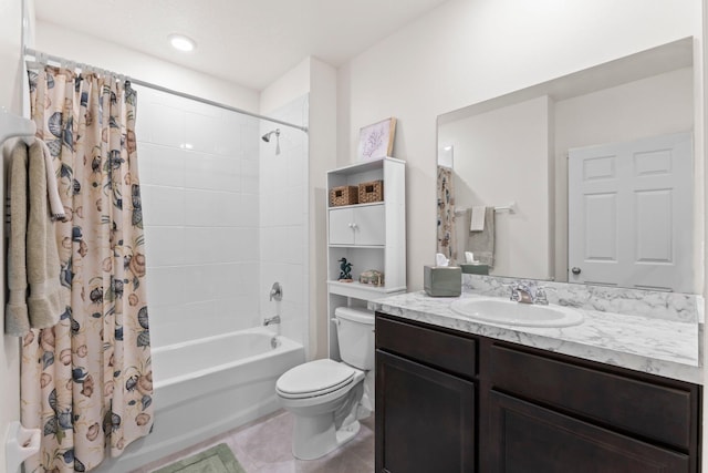 full bathroom with tile patterned flooring, vanity, shower / bath combination with curtain, and toilet