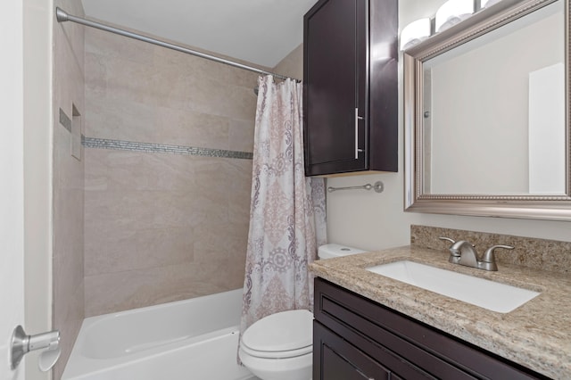 full bathroom featuring vanity, toilet, and shower / bath combination with curtain