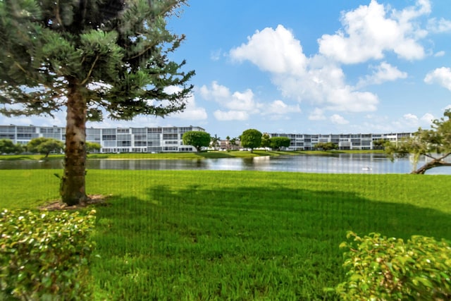 view of yard with a water view