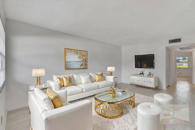 living room with light hardwood / wood-style flooring