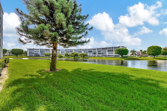 view of yard with a water view