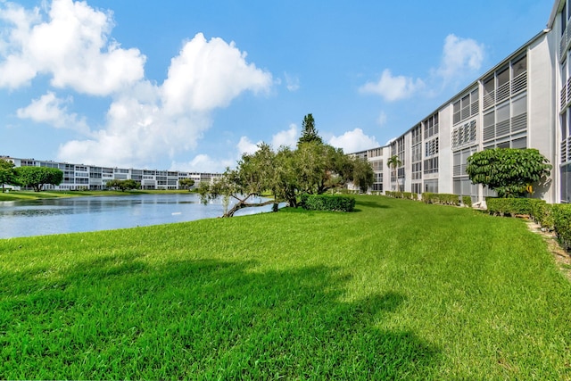 exterior space with a water view