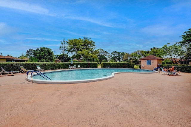 view of swimming pool with a patio area