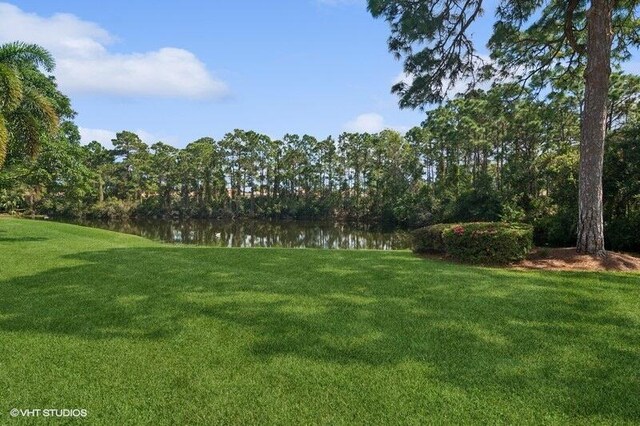 view of yard with a water view