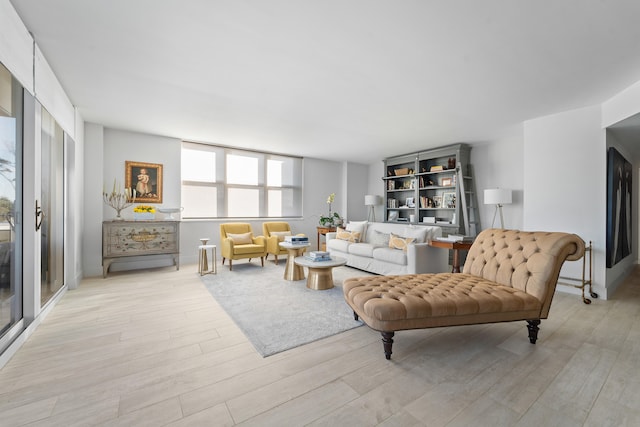 living room with light hardwood / wood-style flooring