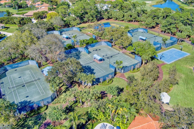 aerial view with a water view