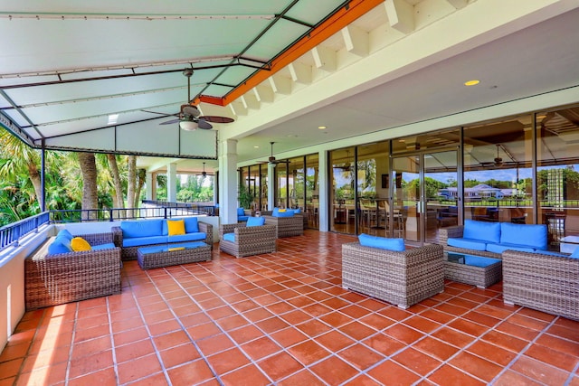 view of patio featuring outdoor lounge area and ceiling fan