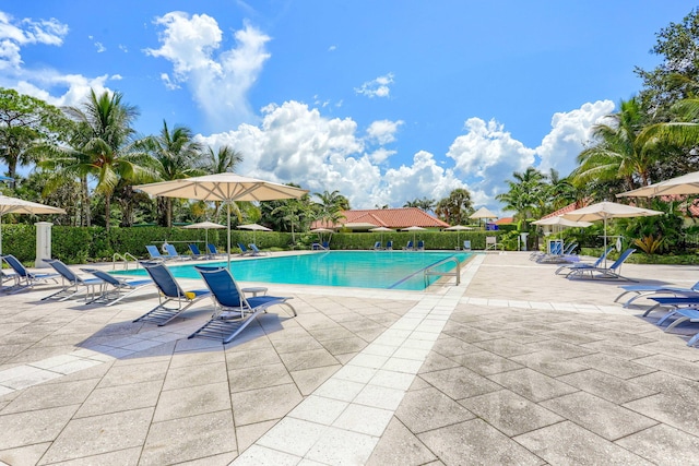 view of swimming pool with a patio area