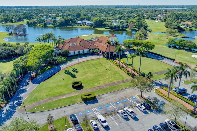 aerial view with a water view